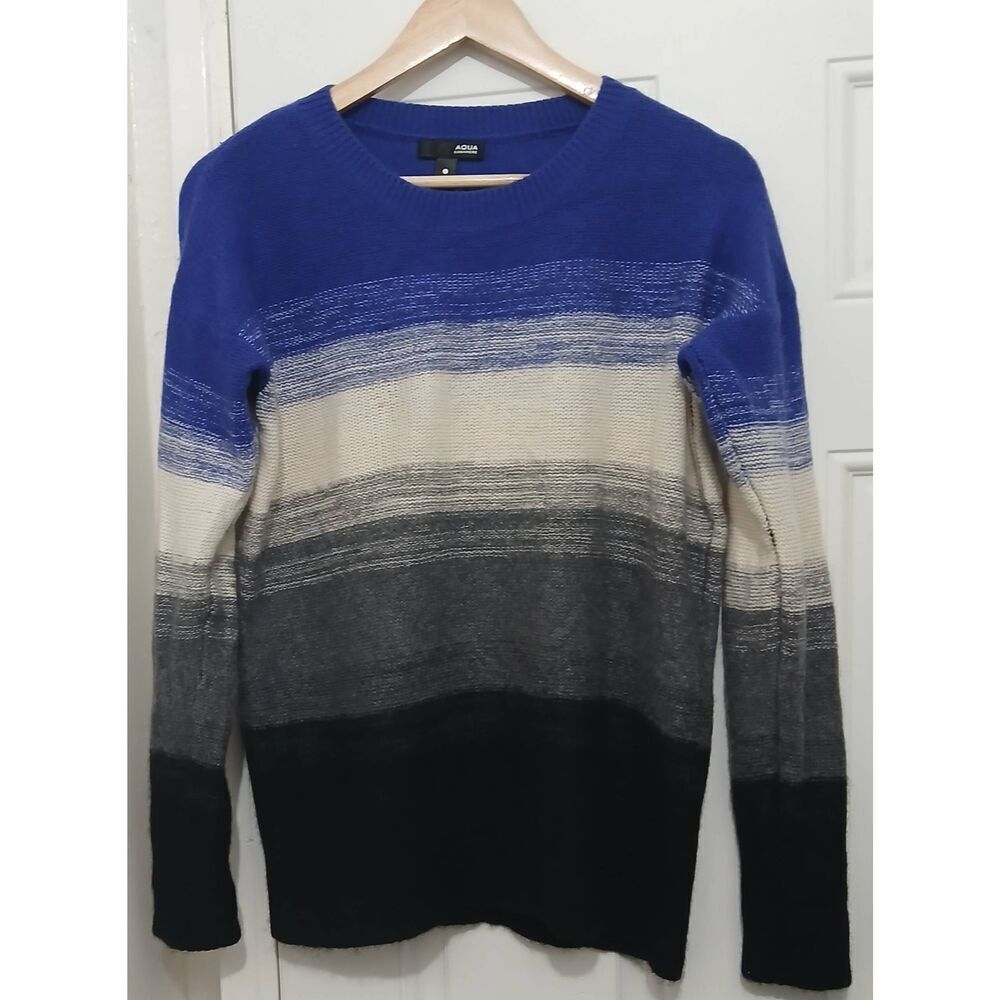 Aqua cashmere womens large 100% cashmere sweater cobalt royal blue gray